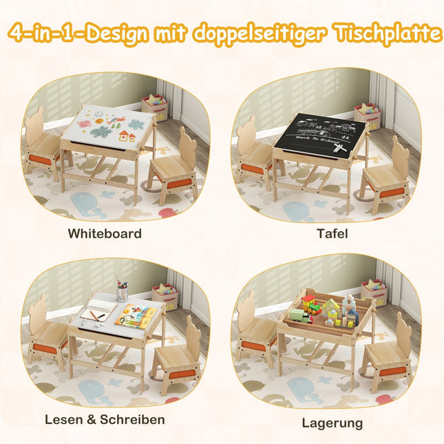 Ensemble table et chaises panda pour enfants, design 4 en 1