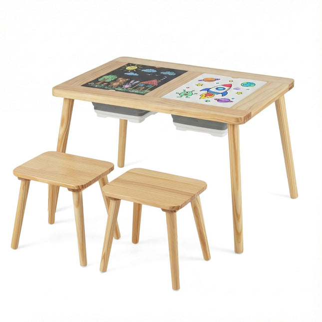 Table d'activités pour enfants avec 2 tabourets, planches double face