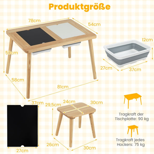 Table d'activités pour enfants avec 2 tabourets, planches double face