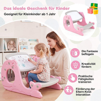 Kinderaktivitätstisch mit Bank und verstellbarer Staffelei – Rosa
