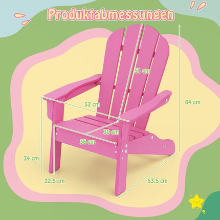 Chaise Adirondack pour enfant, PEHD, dossier ergonomique, rose