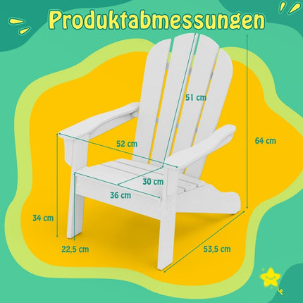 Chaise Adirondack pour enfant, PEHD, dossier ergonomique, blanche