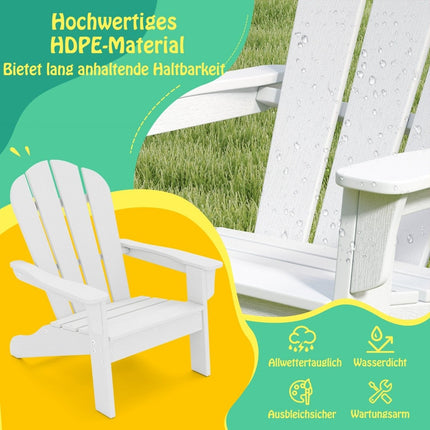 Chaise Adirondack pour enfant, PEHD, dossier ergonomique, blanche