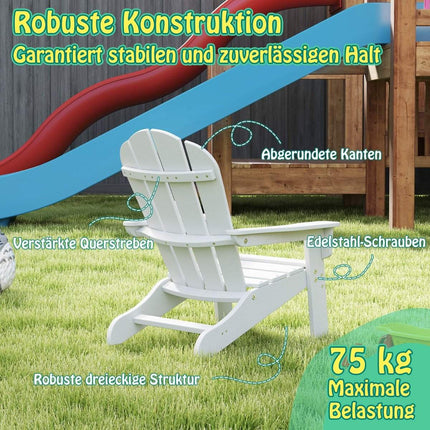 Chaise Adirondack pour enfant, PEHD, dossier ergonomique, blanche