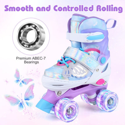 Patins à roulettes réglables pour enfants, roues lumineuses, 5-7 ans, bleus