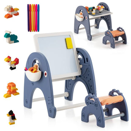 Ensemble chevalet d'art pour enfants, tableau blanc magnétique, tabouret, 66 blocs