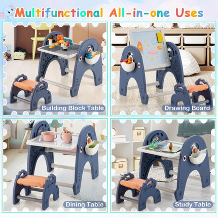 Ensemble chevalet d'art pour enfants, tableau blanc magnétique, tabouret, 66 blocs