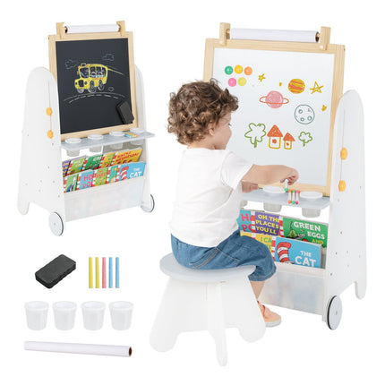 Staffelei für Kinder mit Hocker, verstellbar, magnetische Tafel