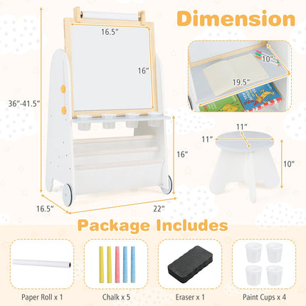 Staffelei für Kinder mit Hocker, verstellbar, magnetische Tafel