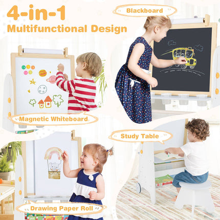 Staffelei für Kinder mit Hocker, verstellbar, magnetische Tafel