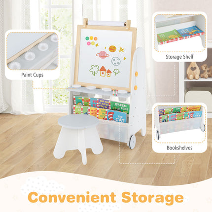 Staffelei für Kinder mit Hocker, verstellbar, magnetische Tafel