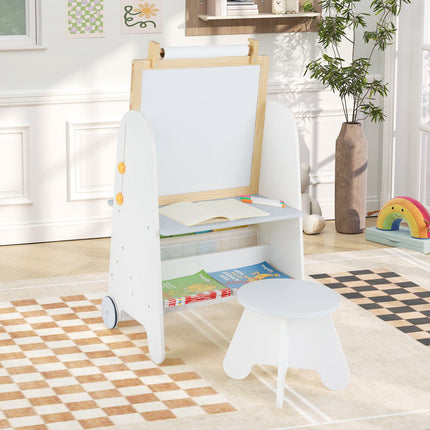 Staffelei für Kinder mit Hocker, verstellbar, magnetische Tafel