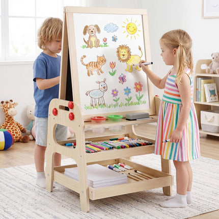 Chevalet d'art pour enfants avec tableau blanc magnétique et jeu de circuit à billes