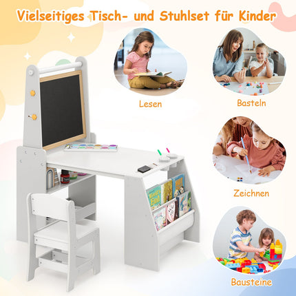 Ensemble table et chaise pour enfants avec chevalet - Gris