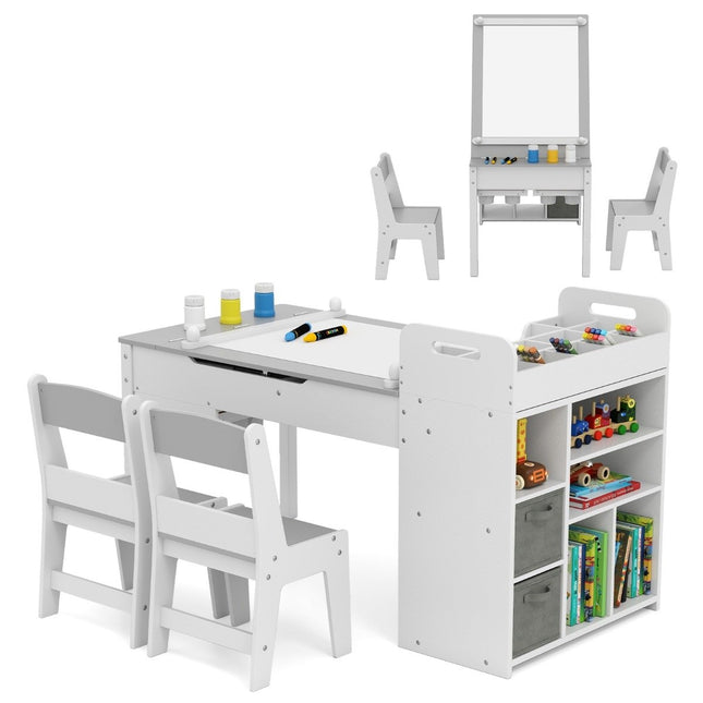 Ensemble table d'art pour enfants avec 2 chaises, chevalet réglable et rangement