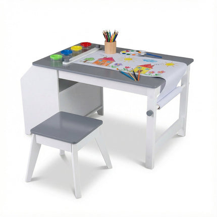 Kinder-Maltisch-Set mit Hocker, Papierrolle und 4 Farbbechern