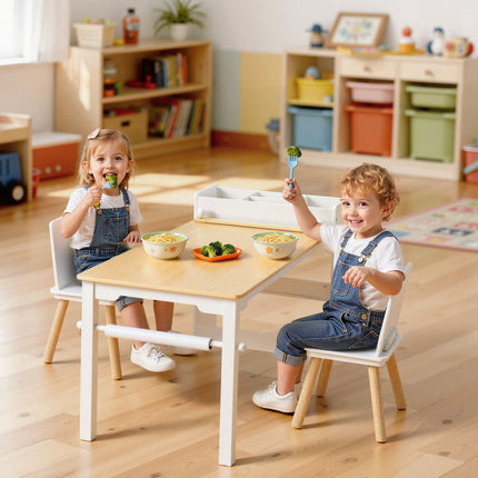 Kids Art Table and 2 Chairs with Storage Cabinet, Wood