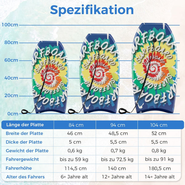 Bodyboard enfant 84 cm avec noyau EPS, pont en XPE et fond en HDPE