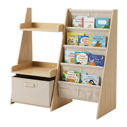 Kinderbücherregal mit Stofftaschen und herausnehmbarer Box