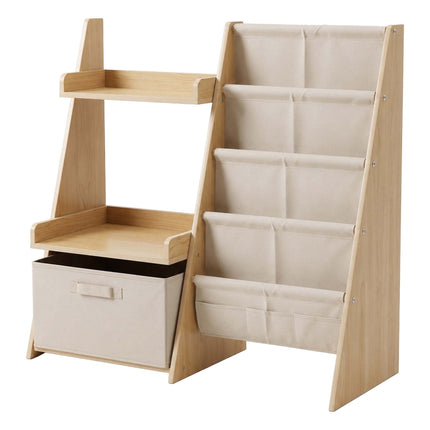 Kinderbücherregal mit Stofftaschen und herausnehmbarer Box