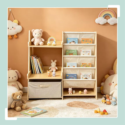 Kinderbücherregal mit Stofftaschen und herausnehmbarer Box