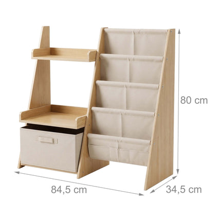 Kinderbücherregal mit Stofftaschen und herausnehmbarer Box