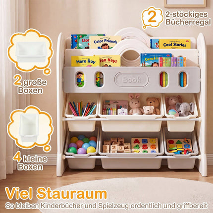 Étagère à livres et rangement pour jouets pour enfants avec bacs de rangement, blanc/gris