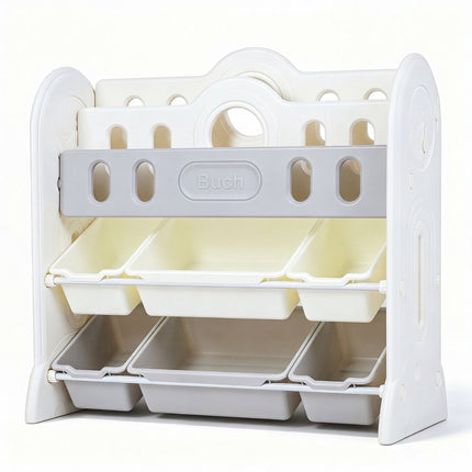 Étagère à livres et rangement pour jouets pour enfants avec bacs de rangement, blanc/gris