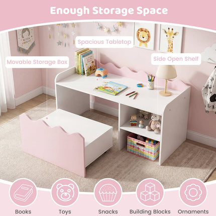 Étagère à livres et rangement pour jouets pour enfants avec tiroir amovible - Rose