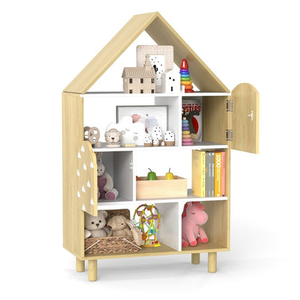 Bücherregal für Kinder mit 2 Türen, Massivholzbeinen, 5 Ablagen