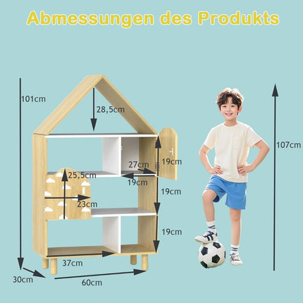 Bücherregal für Kinder mit 2 Türen, Massivholzbeinen, 5 Ablagen