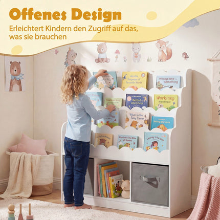 Bibliothèque pour enfants avec 2 tiroirs en tissu et 4 étagères