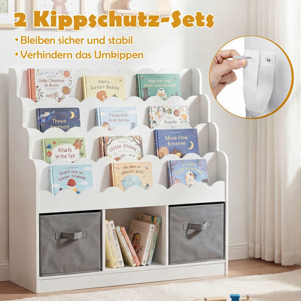 Bibliothèque pour enfants avec 2 tiroirs en tissu et 4 étagères