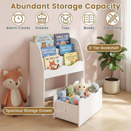 Bibliothèque pour enfants avec tiroir de rangement à roulettes – Blanche