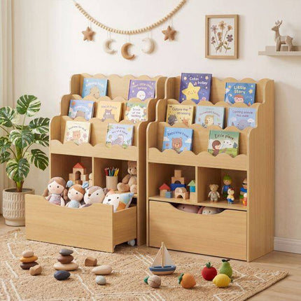 Kinderbücherregal mit Spielzeugaufbewahrung, 5-stöckiges Bücherregal aus Holz