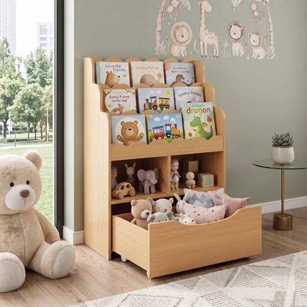 Kinderbücherregal mit Spielzeugaufbewahrung, 5-stöckiges Bücherregal aus Holz