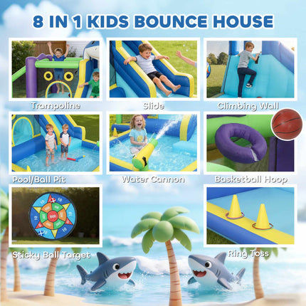 Château gonflable pour enfants avec toboggan et canons à eau, 8 en 1 amusant