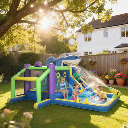 Château gonflable pour enfants avec toboggan et canons à eau, 8 en 1 amusant