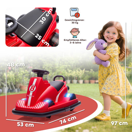 Kinder-Autoscooter, 360-Grad-Drehung, LED-Leuchten, Musik, Alter 3-8