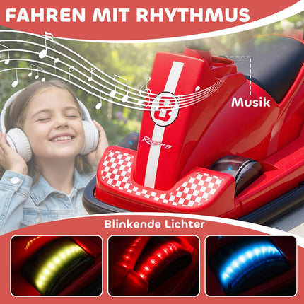 Kinder-Autoscooter, 360-Grad-Drehung, LED-Leuchten, Musik, Alter 3-8