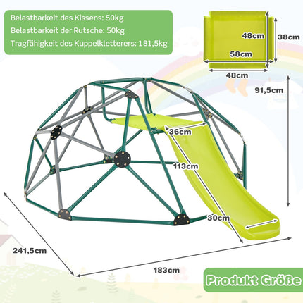 Kletterkuppel für Kinder mit Rutsche, Stoffplattform, 180 kg Tragkraft
