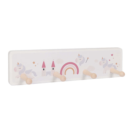 Kindergarderobe mit 4 Haken, MDF und Kiefernholz, 10 x 38 cm
