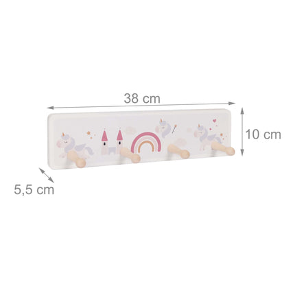 Kindergarderobe mit 4 Haken, MDF und Kiefernholz, 10 x 38 cm