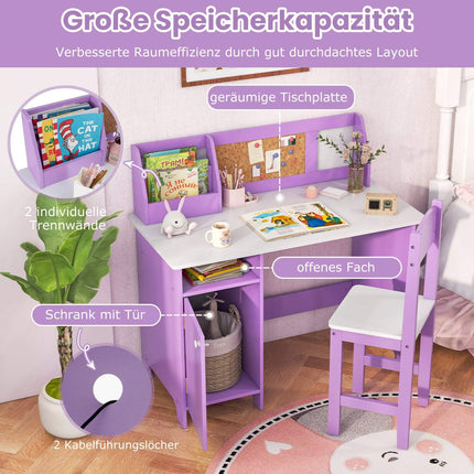 Ensemble bureau et chaise enfant avec rangement, bois violet