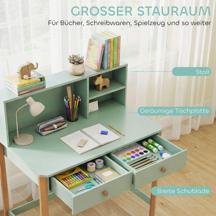 Bureau enfant avec rangement, vert et naturel, 90 x 52 x 105 cm
