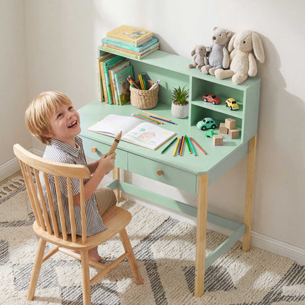 Bureau enfant avec rangement, vert et naturel, 90 x 52 x 105 cm