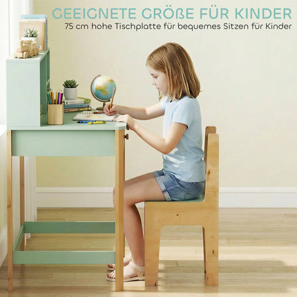 Bureau enfant avec rangement, vert et naturel, 90 x 52 x 105 cm