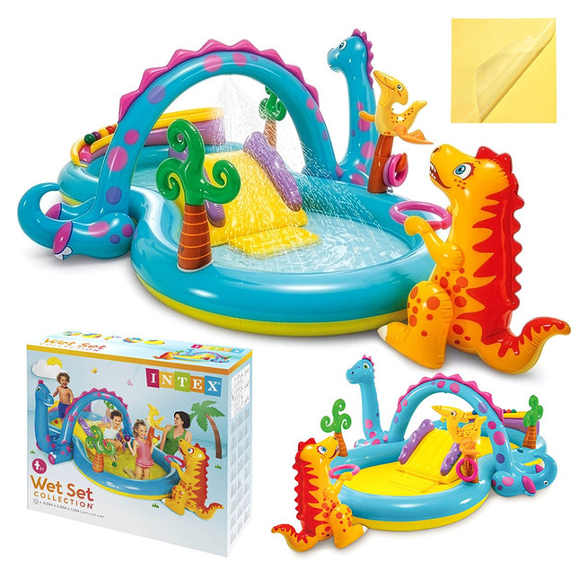 Aire de jeux aquatiques Dinoland pour enfants avec toboggan et fontaine