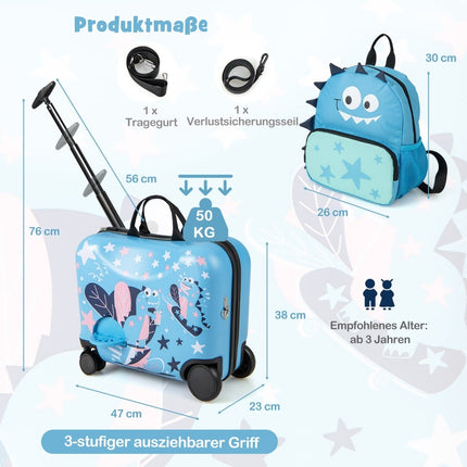 Ensemble de bagages dinosaures pour enfants avec sac à dos, 12" + 18"