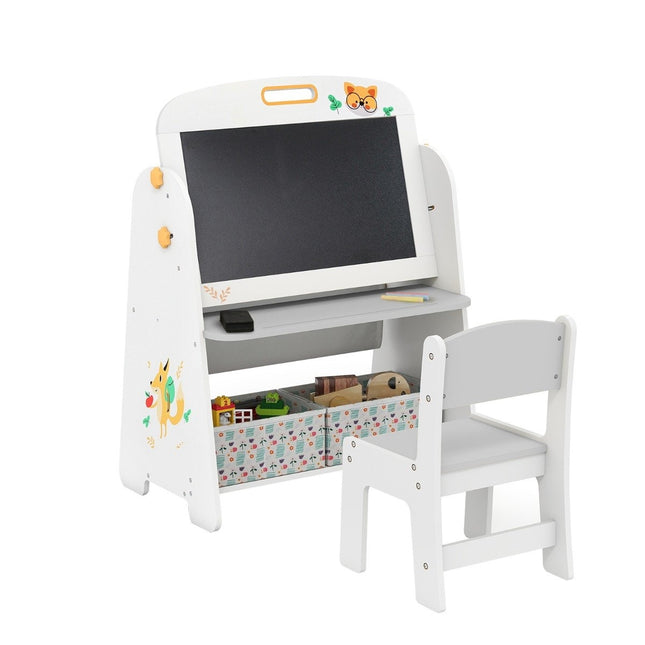 Chevalet pour enfants avec chaise - Magnétique, tableau noir et rangement